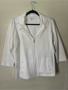 NEW Karen Scott White Zip-Up Knit Moto Jacket